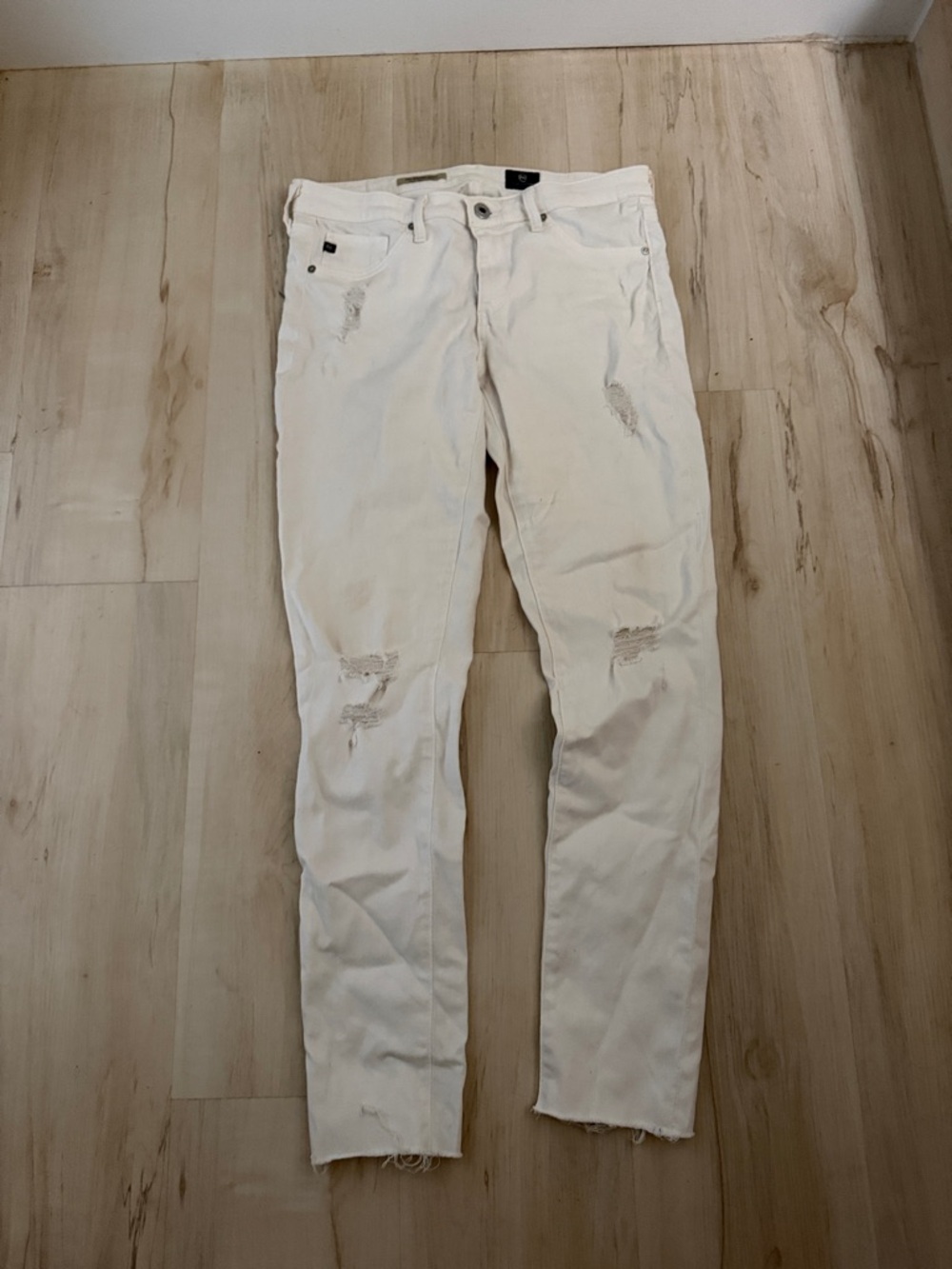 Ag Adriano Goldschmied White Distressed Ankle Jeans